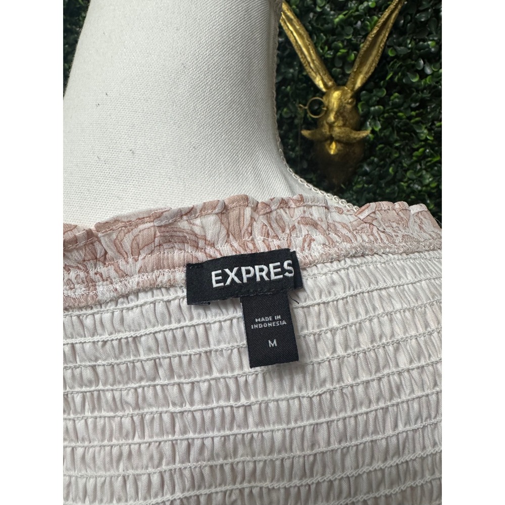 Express Smocked Peasant Blouse Crop Top Pink Paisley Ruffle Cottagecore M - Picture 5 of 7